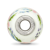 Ster.Silver Reflections Hand Paint Berries & Blossoms Fenton Glass Bead